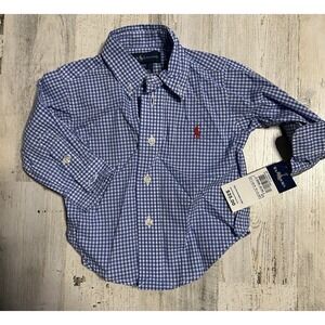 Ralph Lauren Toddler SZ  9 M Gingham Checked Blue & White Long Sleeve Shirt